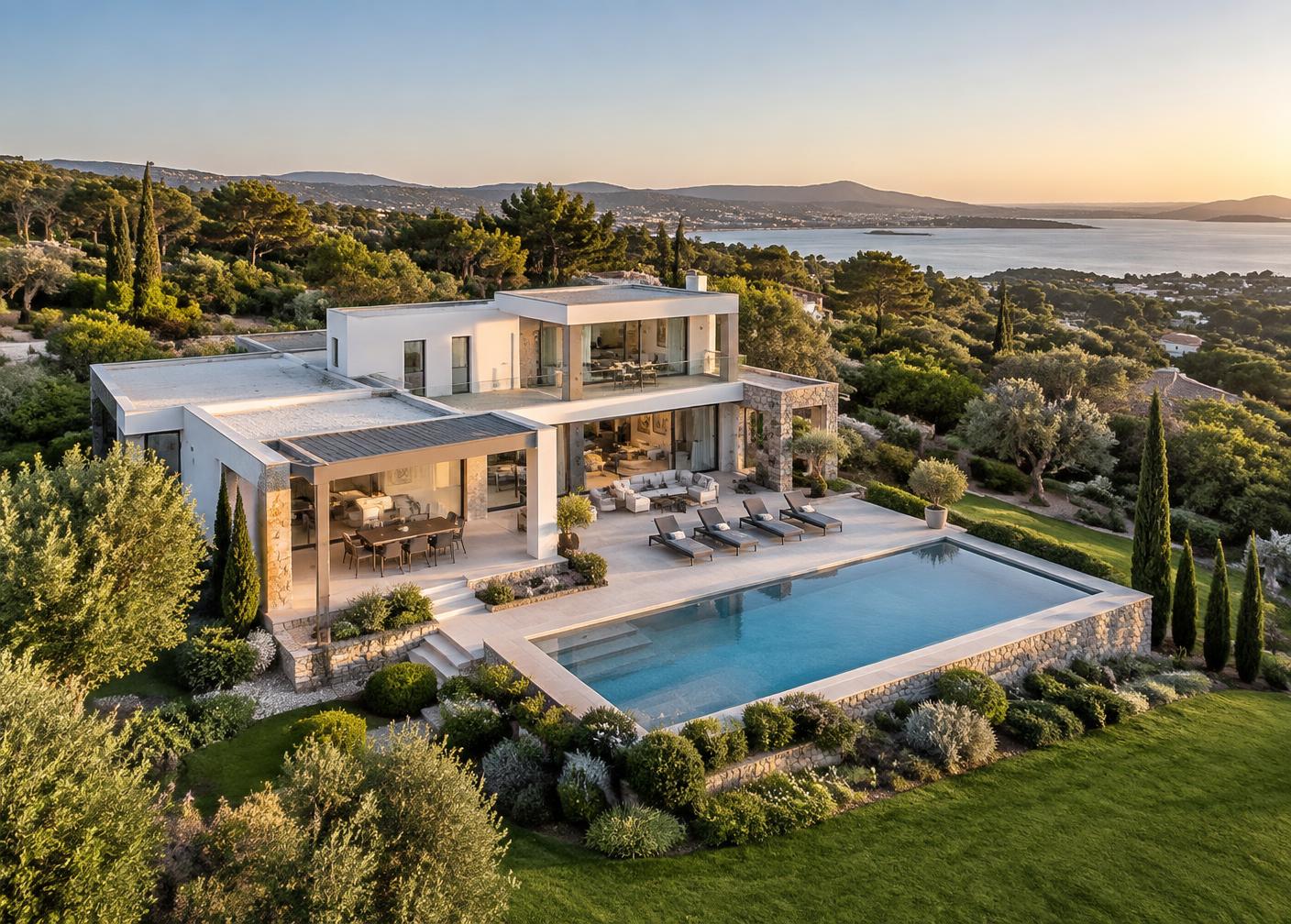 Aerial view of a luxury modern property